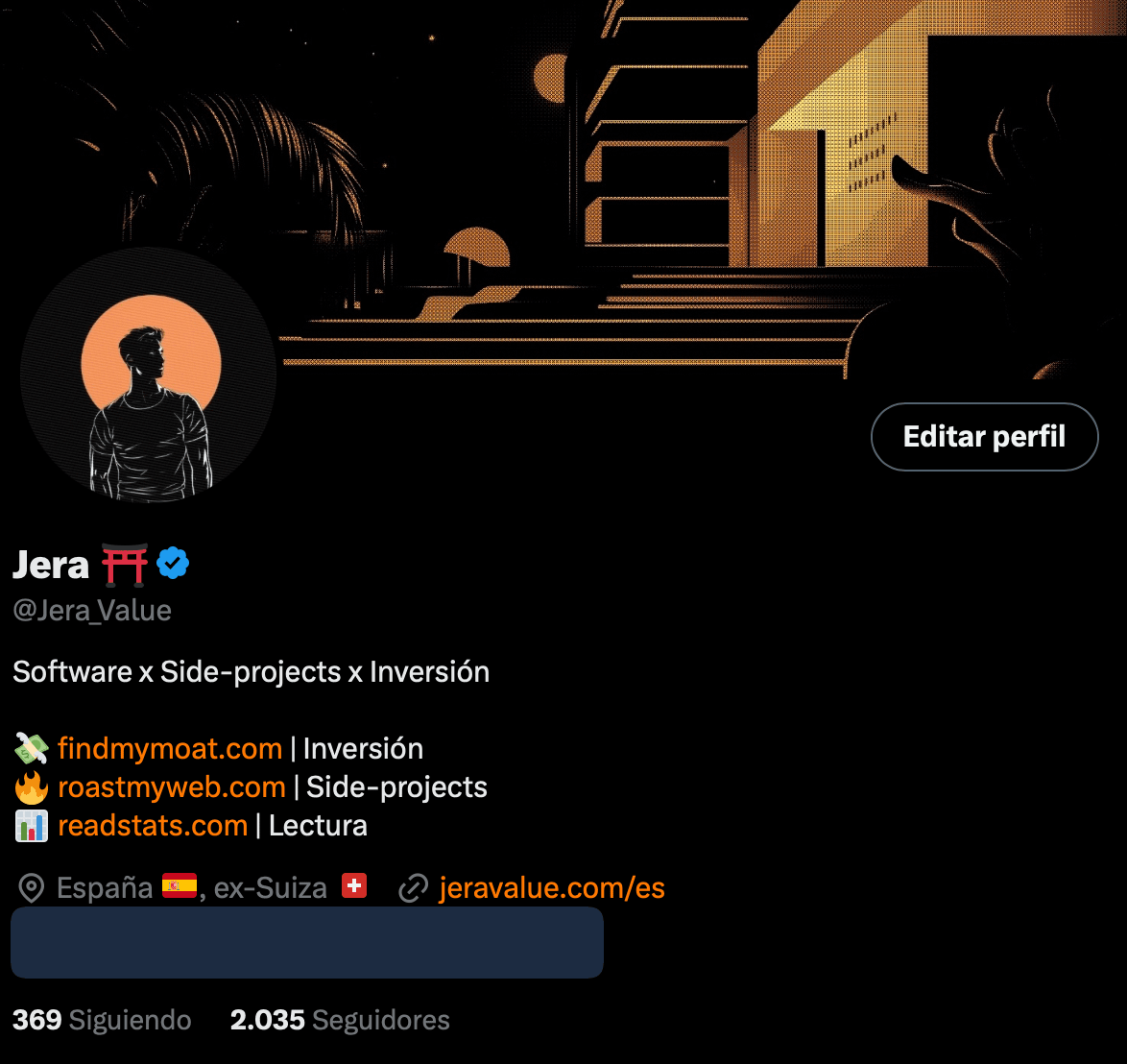 Screenshot of Jera’s X profile, with an orange-and-black design and 2,035 followers, surpassing the 2,000 milestone celebrated in the post.