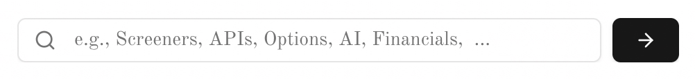 A Find My Moat search bar showing example terms such as “Screeners,” “APIs,” and “AI,” beside an arrow button; it highlights search as the landing page’s central feature.
