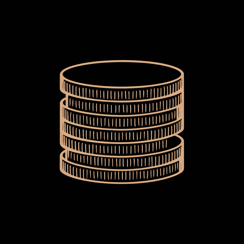 Ilustración minimalista de una moneda apilada en varias capas sobre fondo negro; alude al dinero y la inversión.