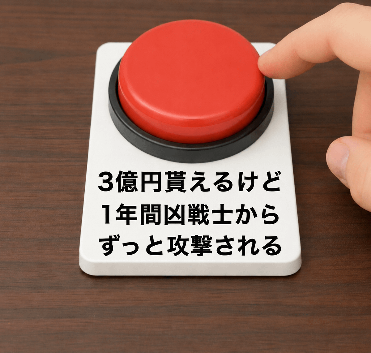 【問題】3億円貰えるけど1年間凶戦士ブレイズクローから攻撃され続けるボタン。