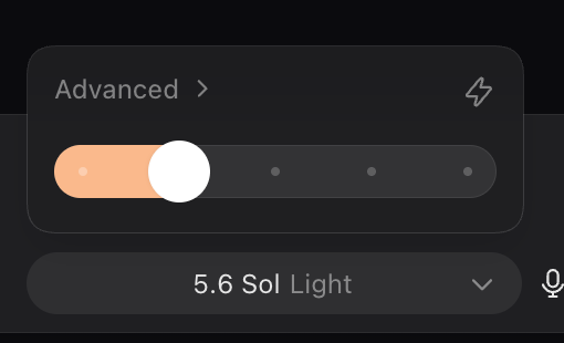 Screenshot of ChatGPT’s reasoning selector, with the control at its lowest setting below “Light” for simple tasks.