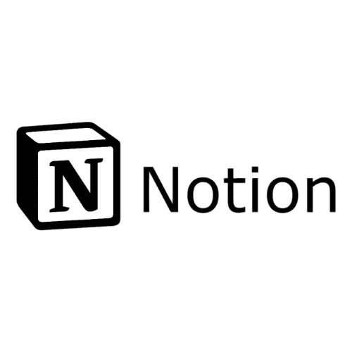 Black Notion logo on a white background, showing the square symbol and the word “Notion”.