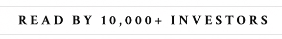 Screenshot of a landing page featuring the centered headline “Read by 10,000+ investors” on a white strip.